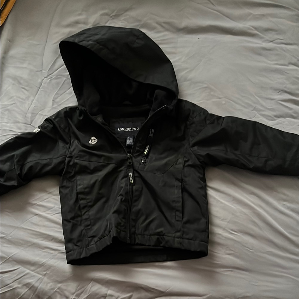 London Fog Black Hooded Raincoat Water-Resistant